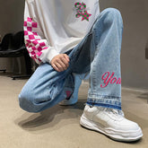 Men Jeans Straight-Leg Pants Loose Casual Spring and Autumn Denim Trousers Hip Hop